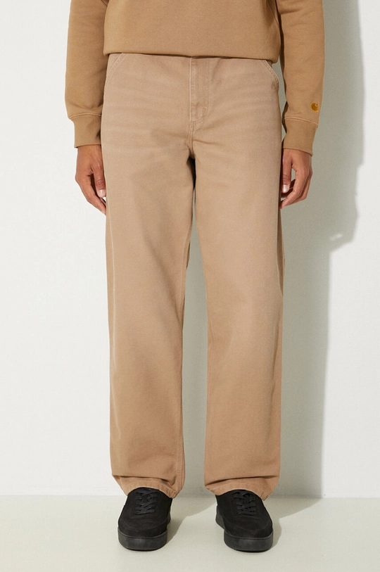 Carhartt WIP cotton trousers Single Knee Pant plain beige I031497.2FS3K