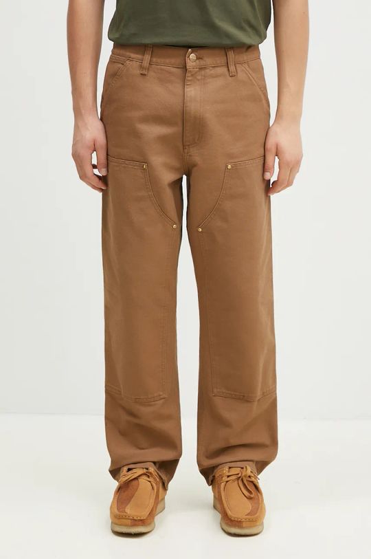 Carhartt WIP pantaloni de bumbac Double Knee Pant uni maro I031501.HZ02