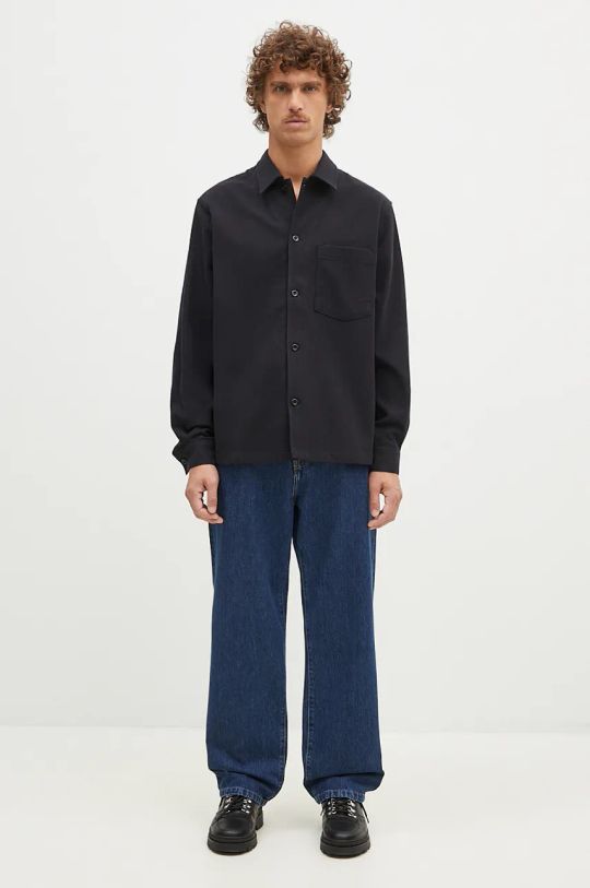 Norse Projects cămașă din lână Carsten Cotton Wool LS Shirt N40.0806.9999 negru