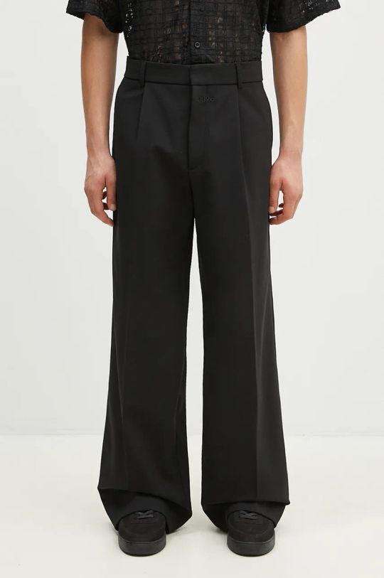 032C spodnie wełniane Wide Leg Suit Trousers z elastanem czarny F24.MRW.0903.300