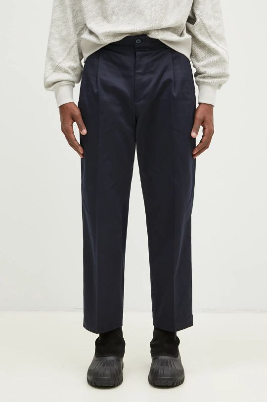 Wacko Maria cotton trousers Double Pleated Chino Trousers fabric navy 24FW.WMP.PT02