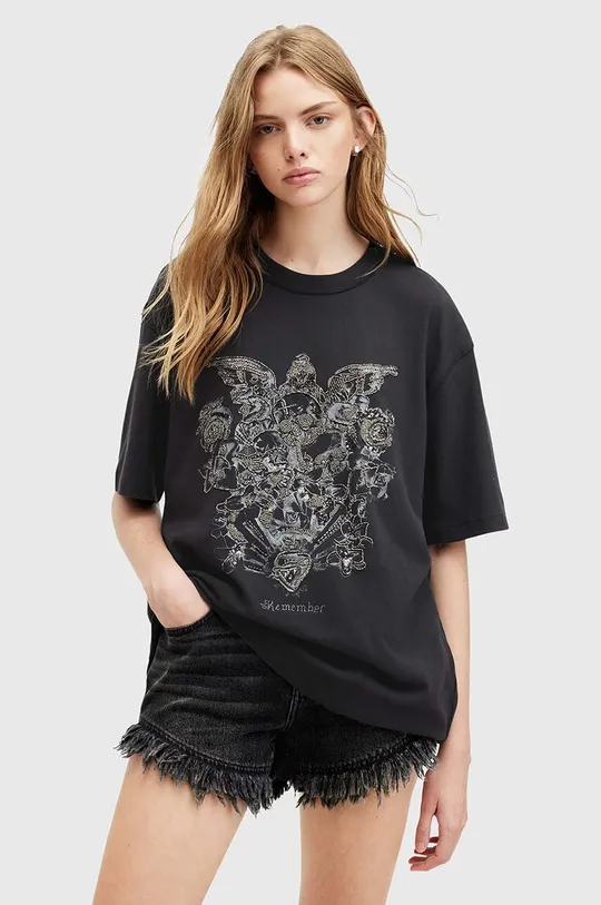 szary AllSaints t-shirt bawełniany COVENANT EMB Damski