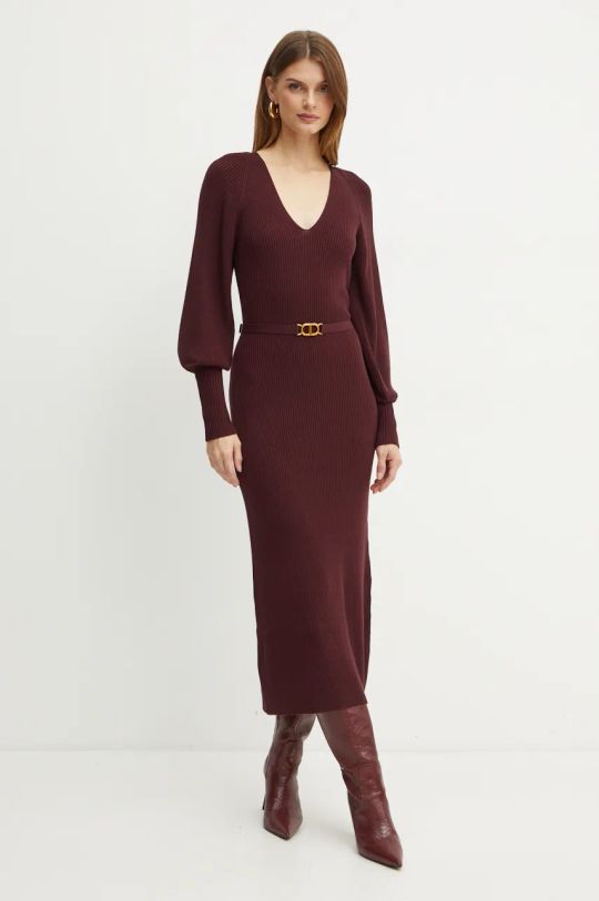 Twinset rochie din amestec de lana 242TT3060 burgundia AW24