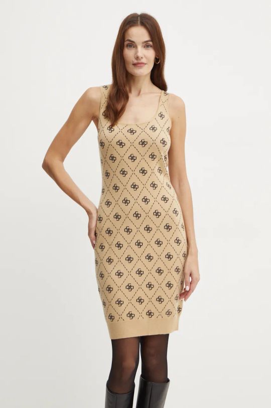 Guess rochie din amestec de lana SARAH mini maro W4BK98.Z3JD2