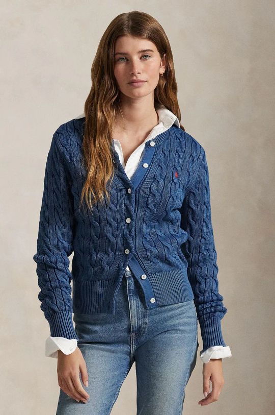 Βαμβακερή ζακέτα Polo Ralph Lauren βαμβάκι σκούρο μπλε 211955325