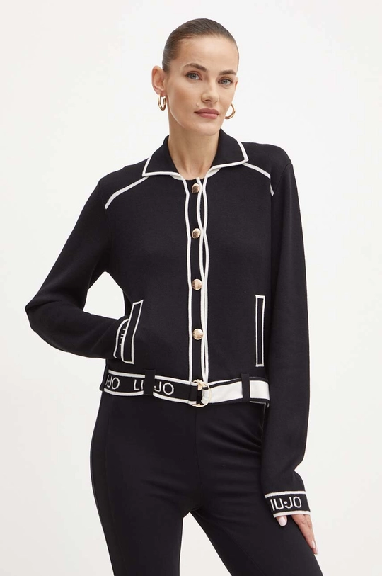 Liu Jo cardigan con aggiunta di seta a maglia fine nero TF4046.MS59L