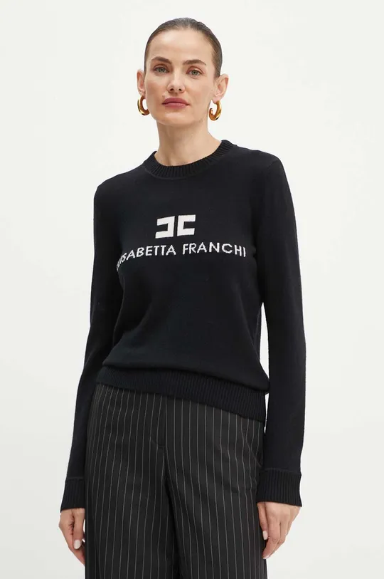 Вовняний светр Elisabetta Franchi тонкий чорний MK64S46E2