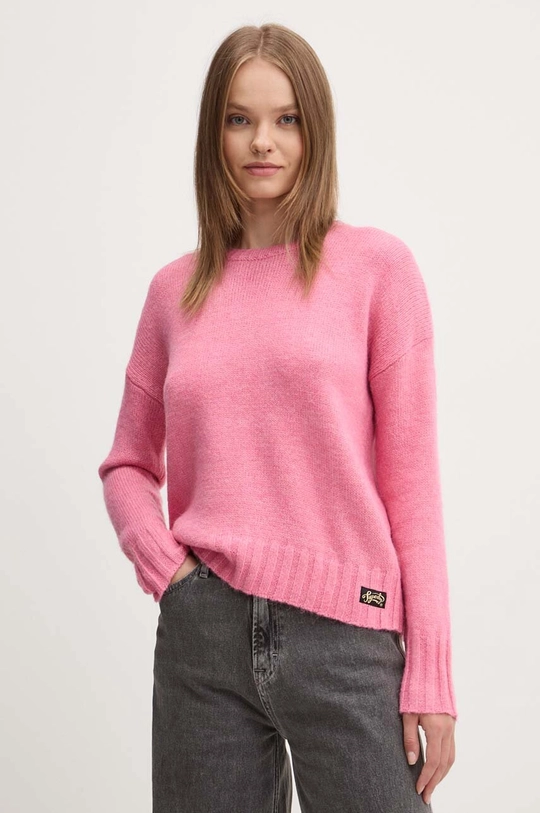 Superdry sweter z domieszką wełny okrągły różowy W6110567A.22R