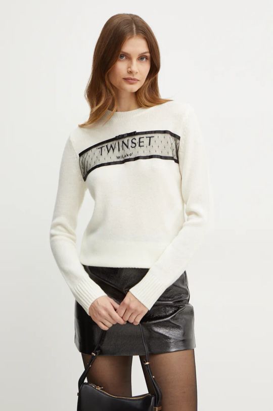 Twinset sweter wełniany okrągły beżowy 242TT3500