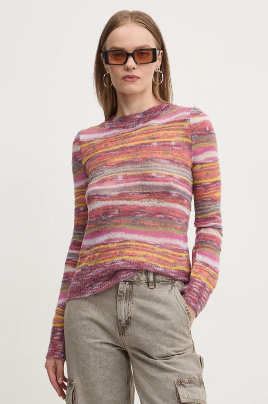 Desigual sweter z domieszką wełny QUEBEC okrągły multicolor 24WWJF16