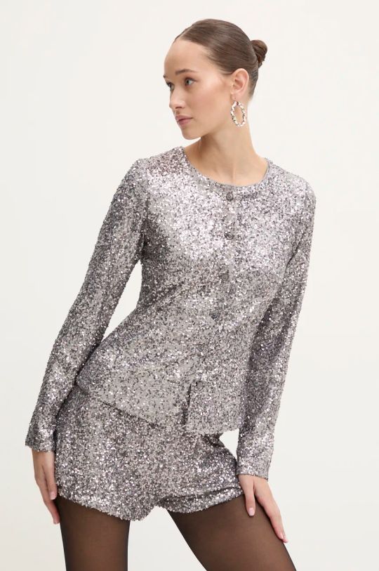 Πουκάμισο Never Fully Dressed Gunmetal Alexa Sequin Cardigan μακρύ ασημί NFDTO1583