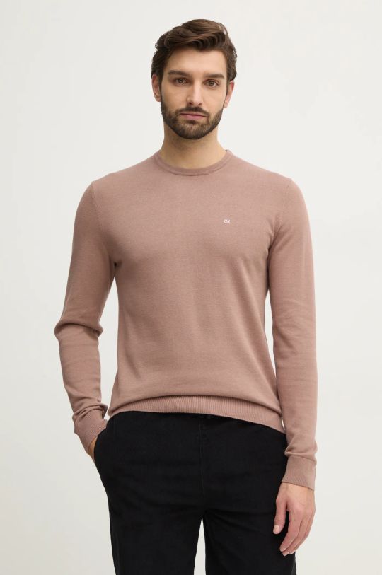 Calvin Klein sweter z domieszką jedwabiu brązowy K10K113549