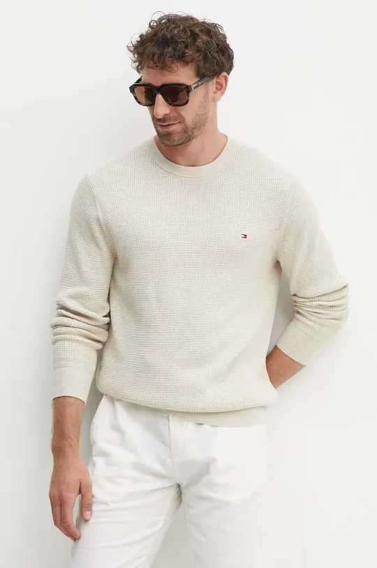 beżowy Tommy Hilfiger sweter bawełniany Męski