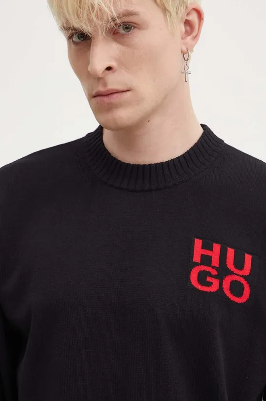 fekete HUGO pamut pulóver