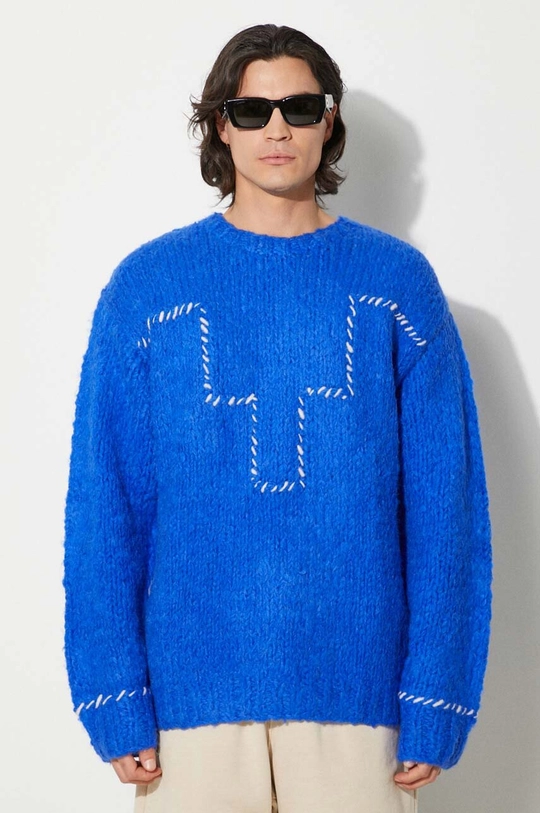 Marcelo Burlon maglione in misto lana Cross Block Knit Comfort Crew stampa all-over blu navy CMHE035F24KNI0054501