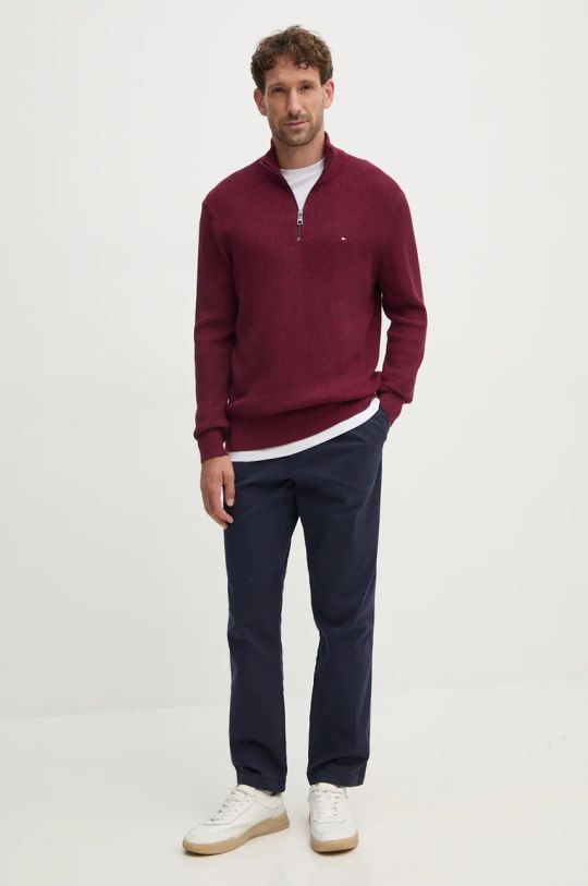 Tommy Hilfiger pulover de bumbac MW0MW36527 burgundia AW24