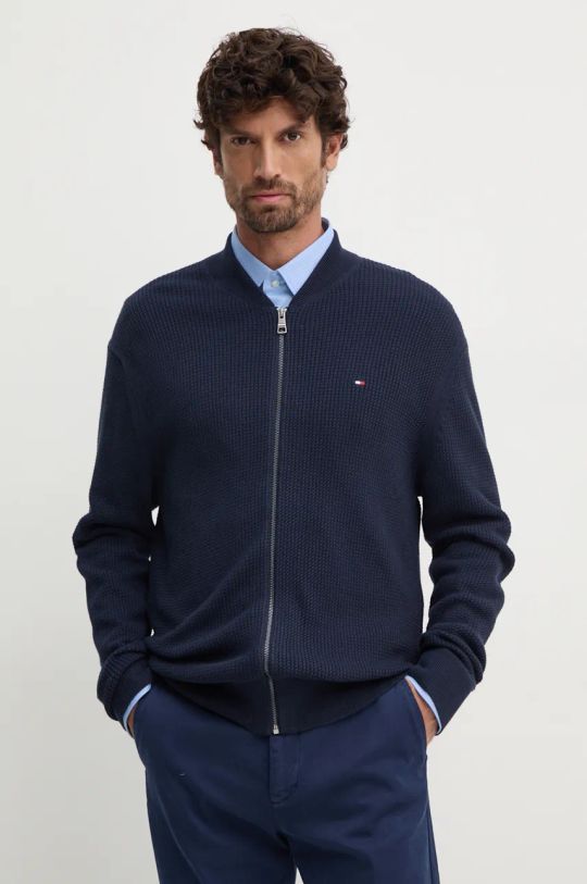 Tommy Hilfiger cardigan in cotone a maglia fine blu navy MW0MW37329