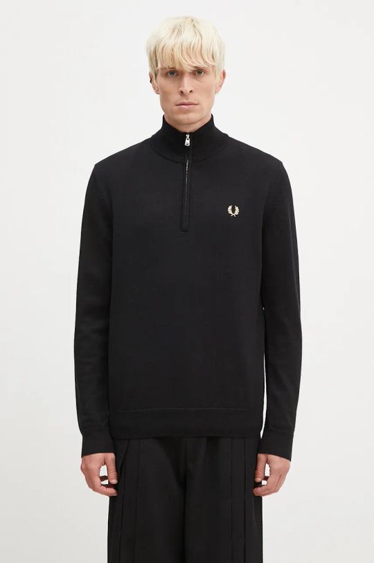 Vlnený sveter Fred Perry Classic Half Zip Jumper jednofarebný čierna K7624.198