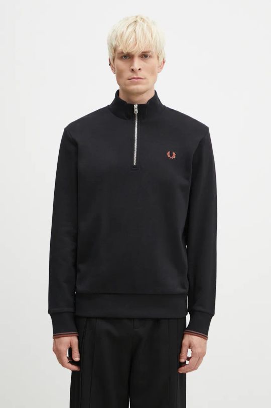 Bavlněná mikina Fred Perry Half Zip Sweatshirt nášivka černá M3574.X56