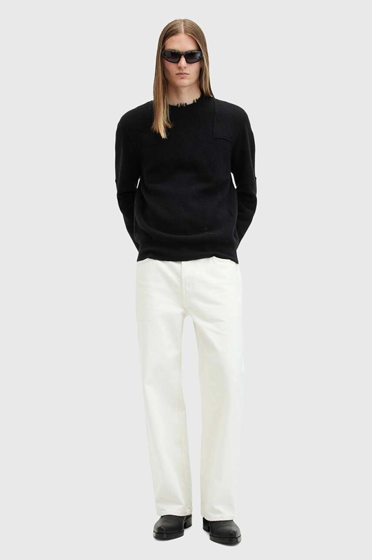 AllSaints sweter wełniany POINTER CREW M003KB czarny