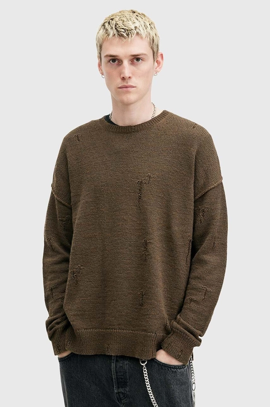 AllSaints sweter z domieszką wełny EKTARR CREW okrągły zielony M031KB