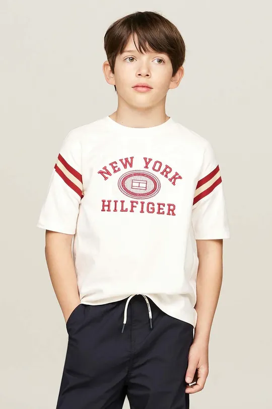 Детская хлопковая футболка Tommy Hilfiger хлопок белый KB0KB08668.9BYH.128.176