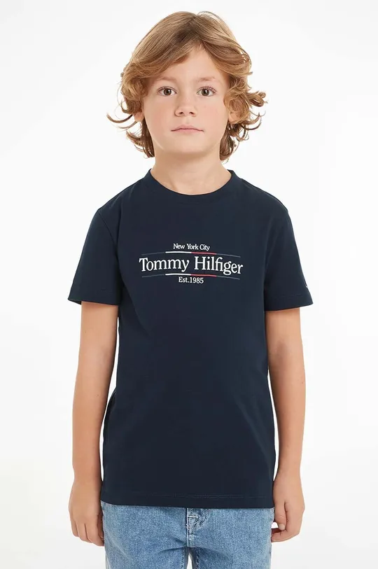 Детская хлопковая футболка Tommy Hilfiger хлопок тёмно-синий KB0KB09158.9BYH.128.176