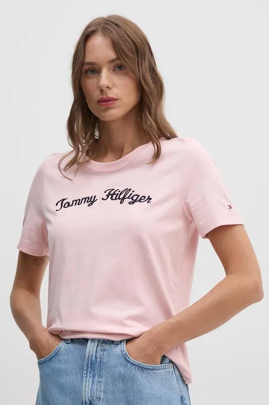 ružová Bavlnené tričko Tommy Hilfiger Dámsky