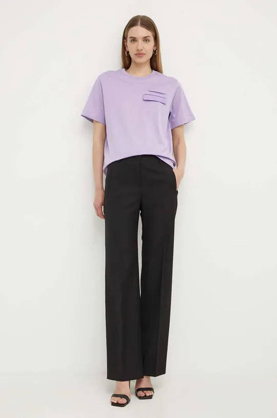 BOSS t-shirt bawełniany fioletowy