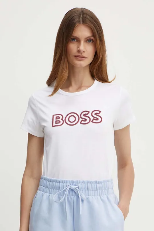 bela Bombažna kratka majica BOSS Ženski