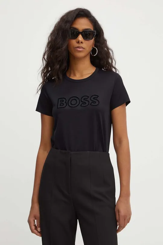 črna Bombažna kratka majica BOSS Ženski