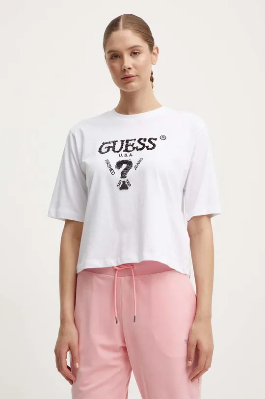 bela Bombažna kratka majica Guess AURLIE Ženski