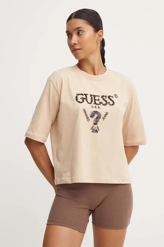 Хлопковая футболка Guess AURLIE бежевый V4YI06.I3Z14