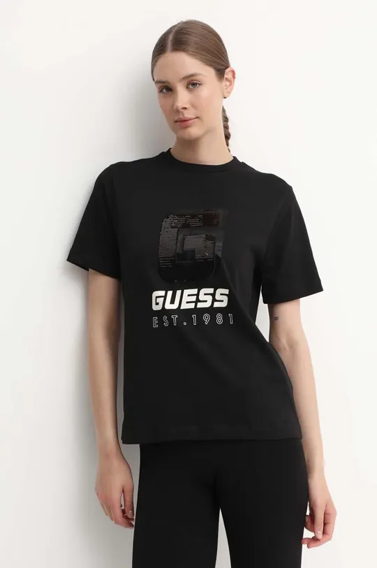 Βαμβακερό μπλουζάκι Guess INS μαύρο