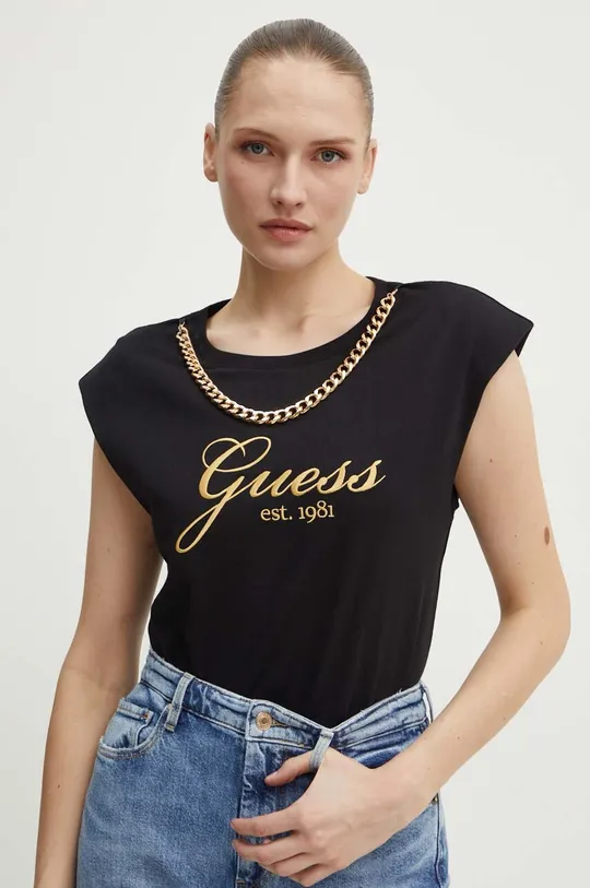 μαύρο Βαμβακερό μπλουζάκι Guess CRYSTAL Γυναικεία