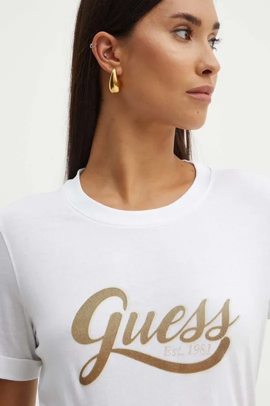 λευκό Βαμβακερό μπλουζάκι Guess GLITTERY Γυναικεία