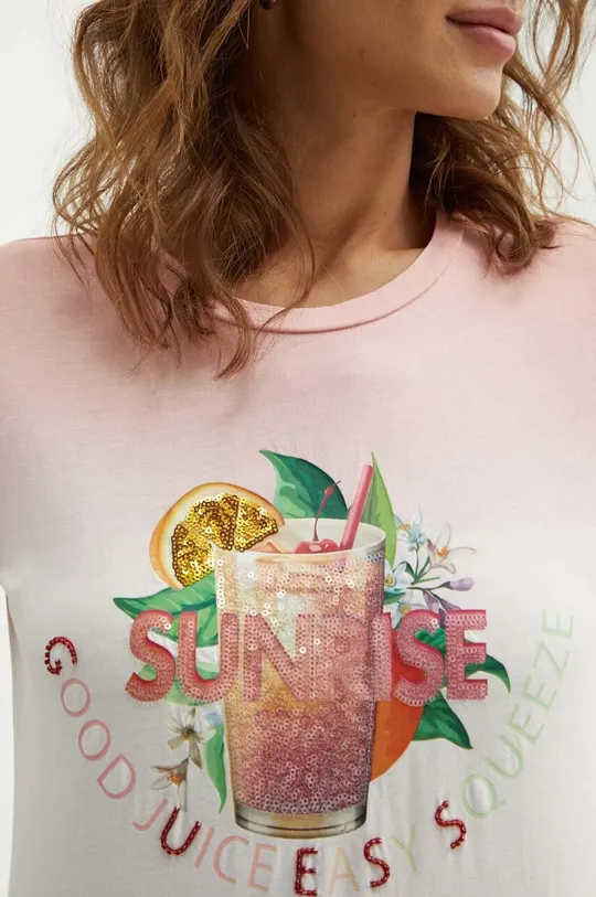 Βαμβακερό μπλουζάκι Guess SUNRISE DRINK Γυναικεία
