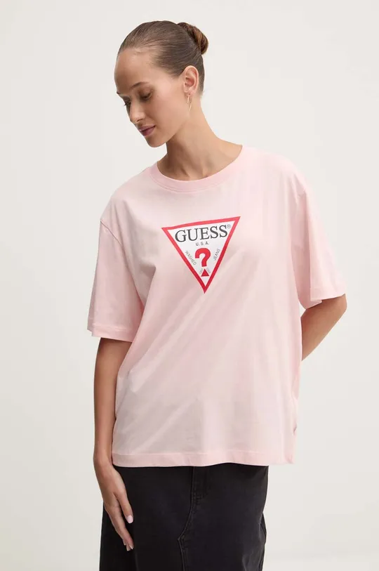 Хлопковая футболка Guess Jeans розовый W4YI76.K8HM0