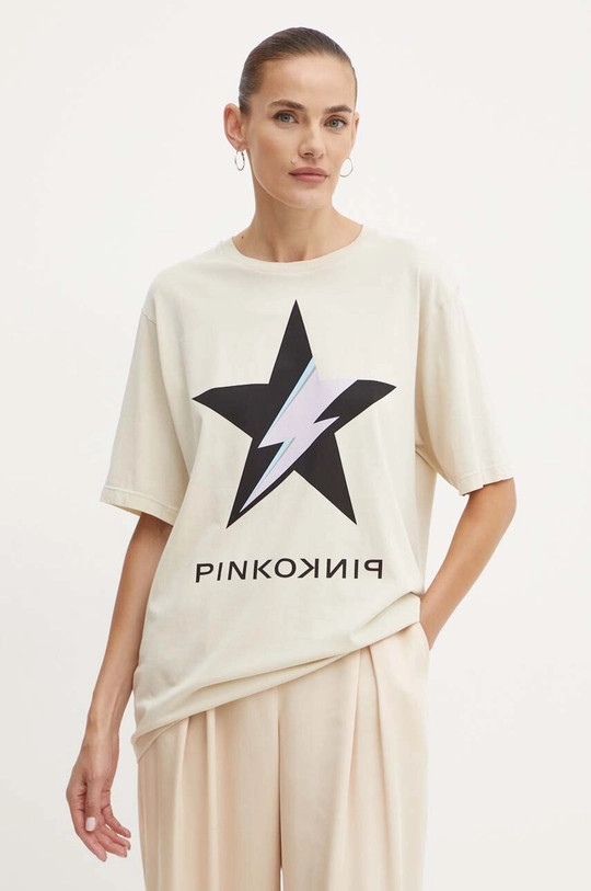 Pinko t-shirt in cotone rilassato beige 101704.A292