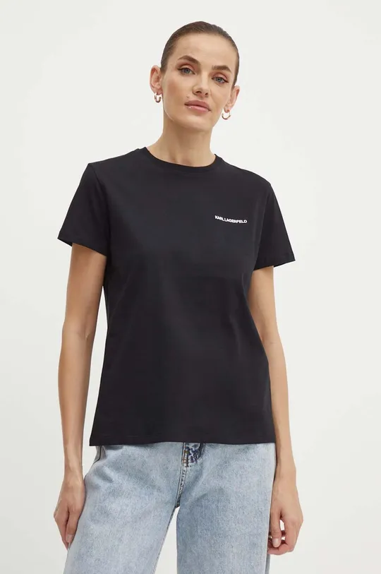 чорний Бавовняна футболка Karl Lagerfeld Жіночий