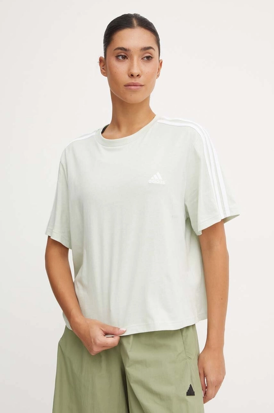 Памучна тениска adidas Essentials IY4228 зелен AW24