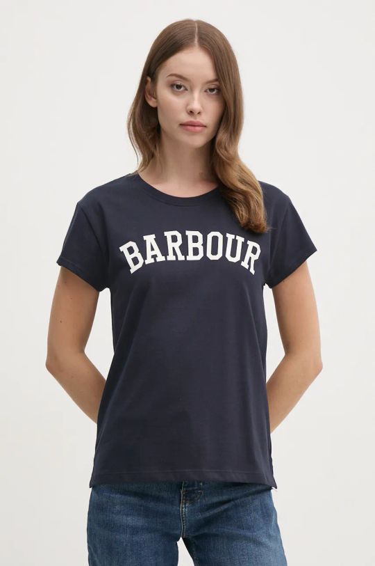 Barbour t-shirt bawełniany nadruk granatowy LTS0657