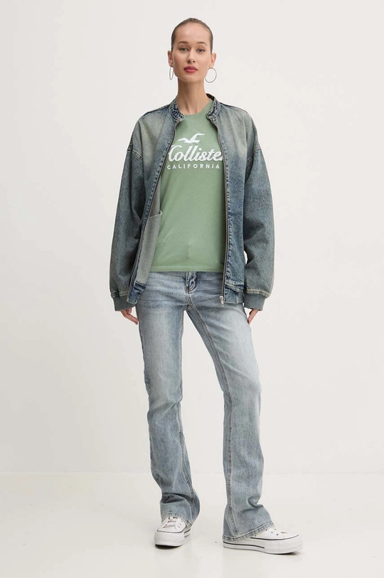 Hollister Co. tricou din bumbac KI357.3284.310 verde AW24