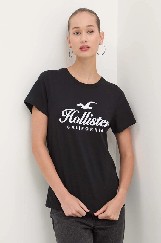 Βαμβακερό μπλουζάκι Hollister Co. μαύρο KI357.3284.900