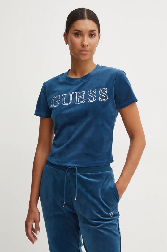 Guess tricou din velur COUTURE imprimeu turcoaz V4BI29.KBXI2