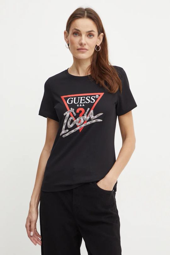 Хлопковая футболка Guess хлопок чёрный W4BI20.I3Z14