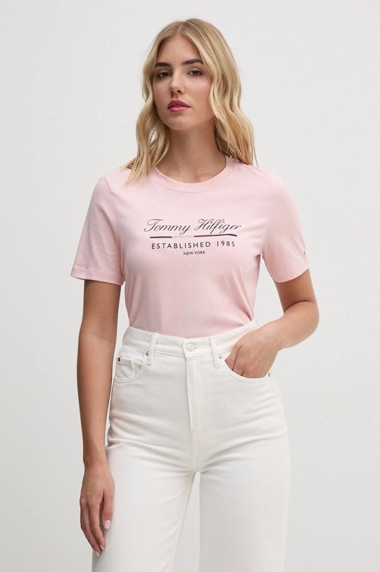 Tommy Hilfiger t-shirt in cotone sovrastampa rosa WW0WW43502