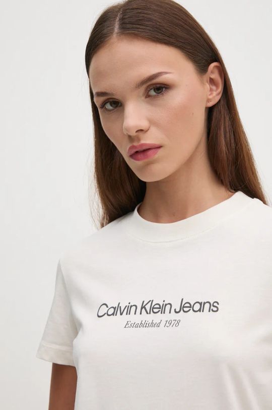 Памучна тениска Calvin Klein Jeans бежов J20J224914