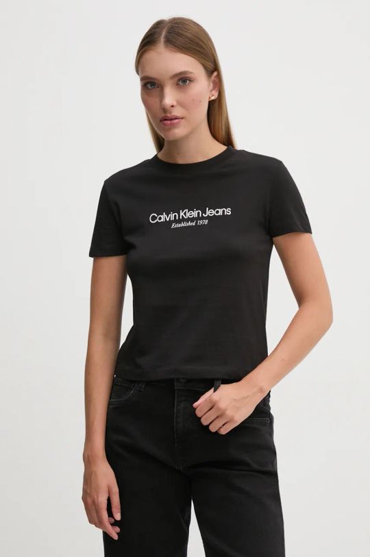 Βαμβακερό μπλουζάκι Calvin Klein Jeans βαμβάκι μαύρο J20J224914