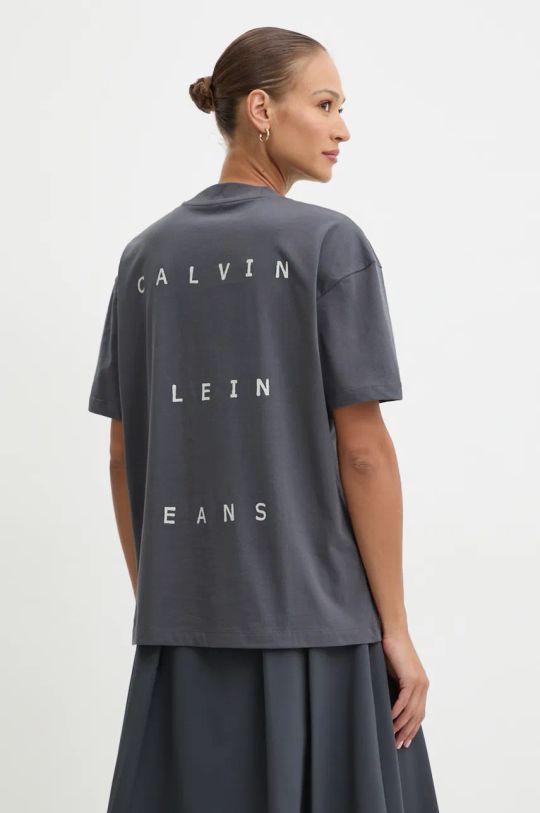 Bavlněné tričko Calvin Klein Jeans kulatý šedá J20J225390